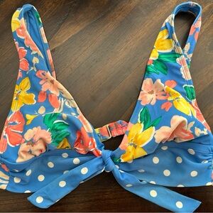 Time and Tru Blue Floral & Polka Dot Bikini Top with Tie Front